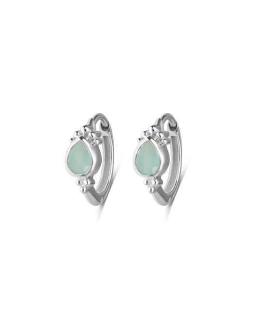 Zohreh Metallic Amazonite Boho Huggie Hoop Earring Pair Sterling