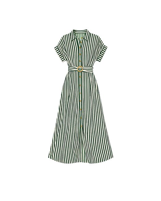 Yumi' Green Stripe Print Relaxed Midi Shirt Dress With Belt