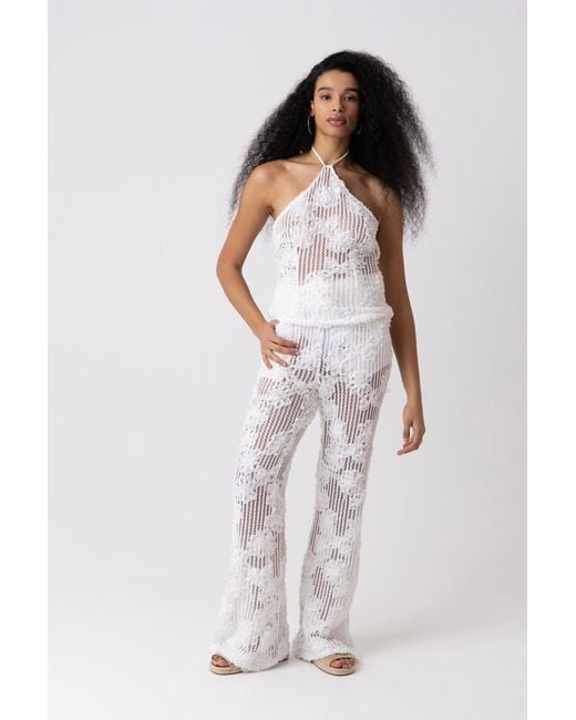 Amy Lynn White Cici Crochet Floral Lace Top