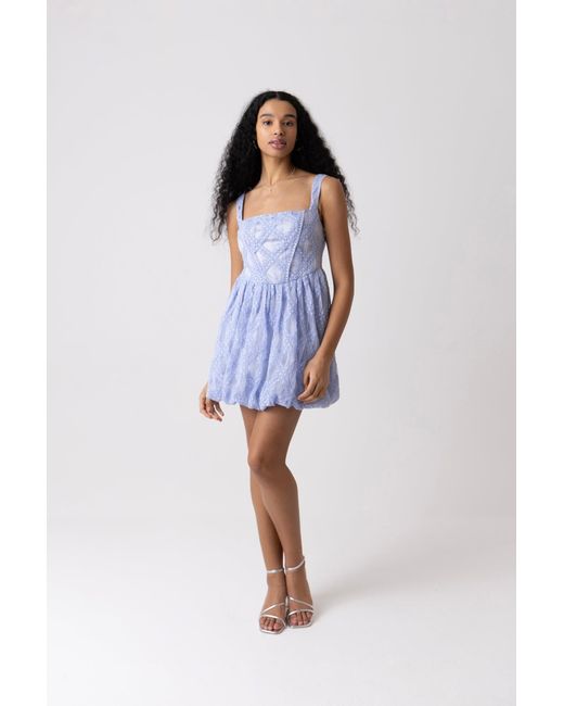 Amy Lynn Blue Lisa Lace Embellished Mini Puffball Dress