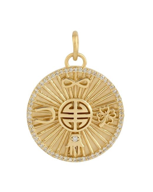 Artisan Metallic Natural Diamond Infinity Hamsa Charm Pendant 14k Yellow Gold Jewelry