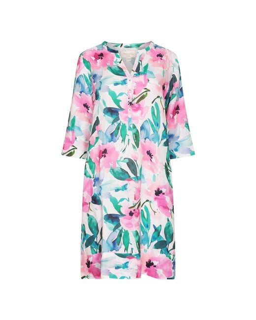 NoLoGo-chic Blue Mint Candy Print Tunic Classic Dress Linen Multi
