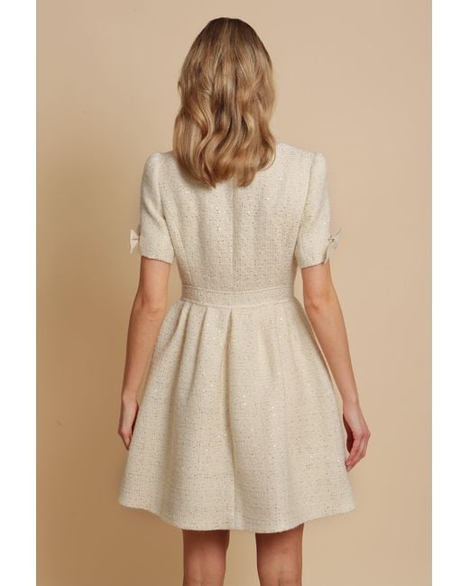 Santinni Natural 'golden Age' Wool Tweed Dress Coat In Bianco