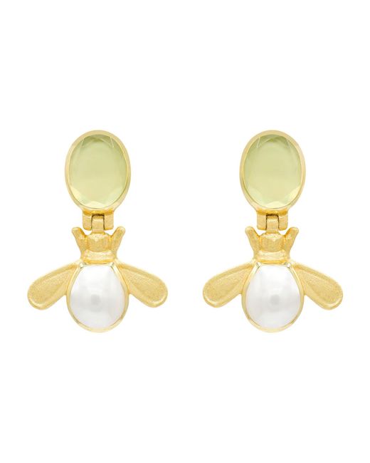 Marcia Moran Metallic Belle Earrings In Lemon Quartz & Pearl