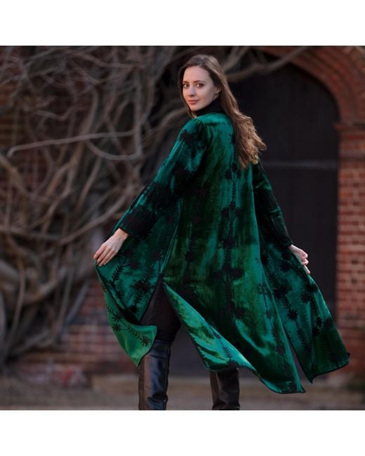 Antra Designs Green Suki Emerald Silk Velvet Coat Dress
