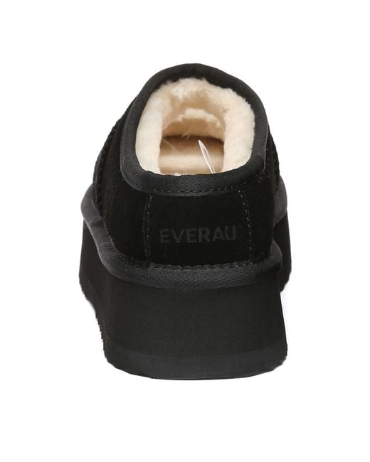 EverAu Australia Black Plumed Ankle Platform Slippers
