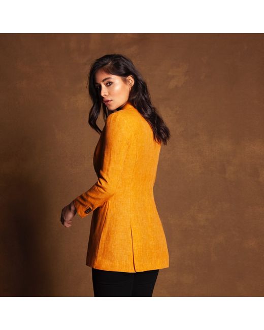 Vulto Orange Linen Double-Breasted Jacket
