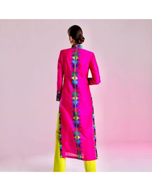 Beatrice von Tresckow Pink Embroidered Silk Nomad Long Coat