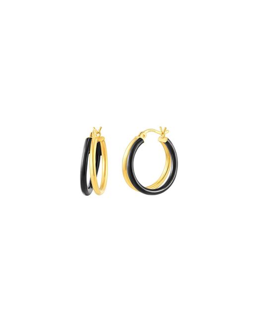 Gold & Honey Metallic Double Hoops Earrings With Enamel