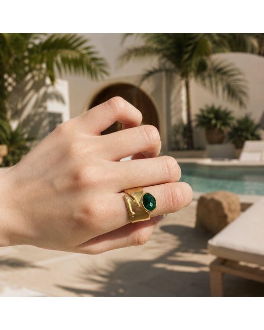 Rare Matters Jewelry Metallic Brilliance Malachite Gemstone Statement Ring