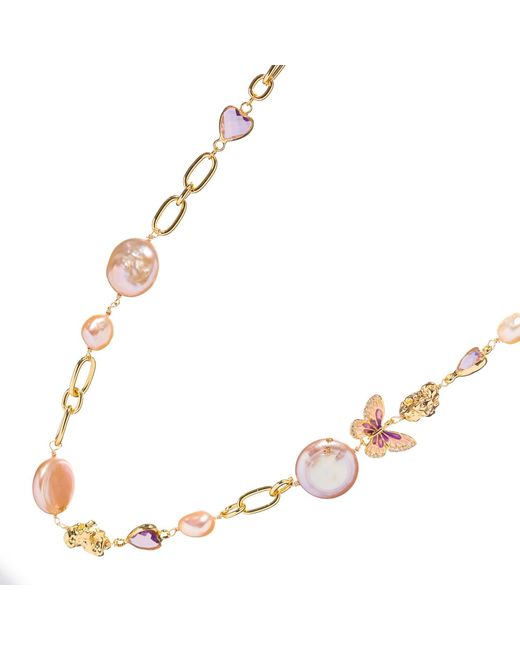 Ebru Jewelry Metallic Butterfly Spirit & Baroque Pearl Charm Necklace