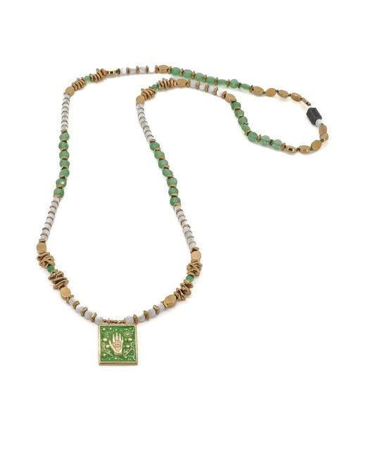 Ebru Jewelry Metallic Mystic Hand Talisman Long Beaded Necklace