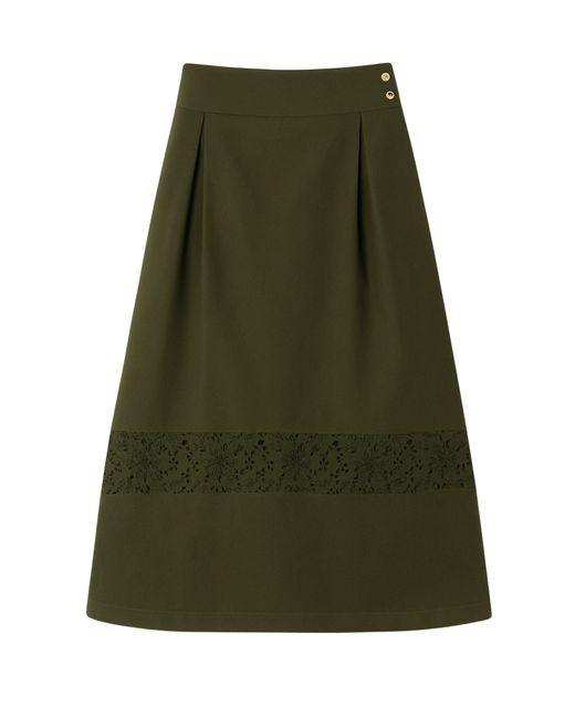 Sophie Cameron Davies Green Khaki Cotton Midi Skirt