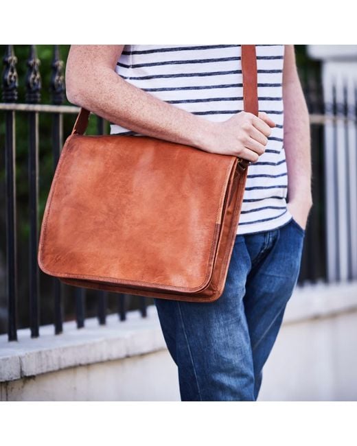 VIDA VIDA Brown Vida Vintage Classic Leather Messenger Bag for men