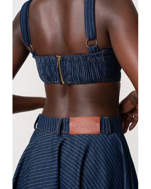 Ofuure Blue Denim Pinstripe Serena Crop Top