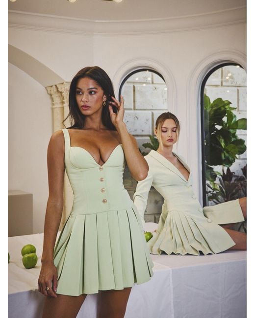 Miss Circle New York Green Tala Pistachio Sleeveless Pleated Preppy Mini Dress