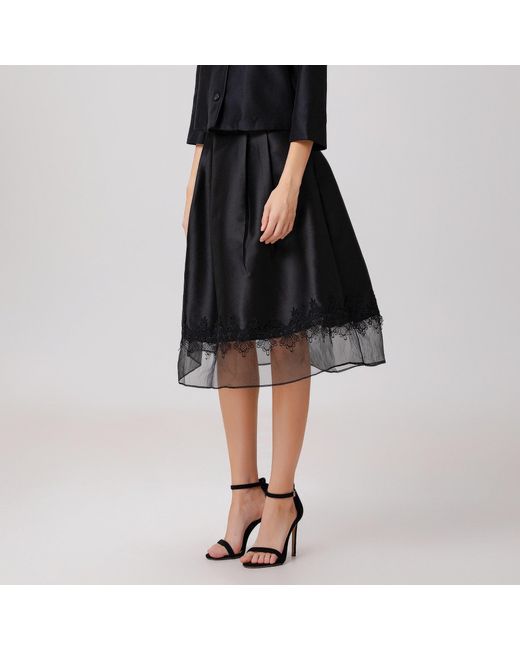 Smart and Joy Black Organza And Taffeta Skirt With Lace Trim