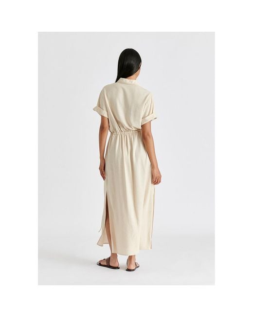 Paisie Natural Neutrals Linen Blend Shirt Dress With Stitch Details