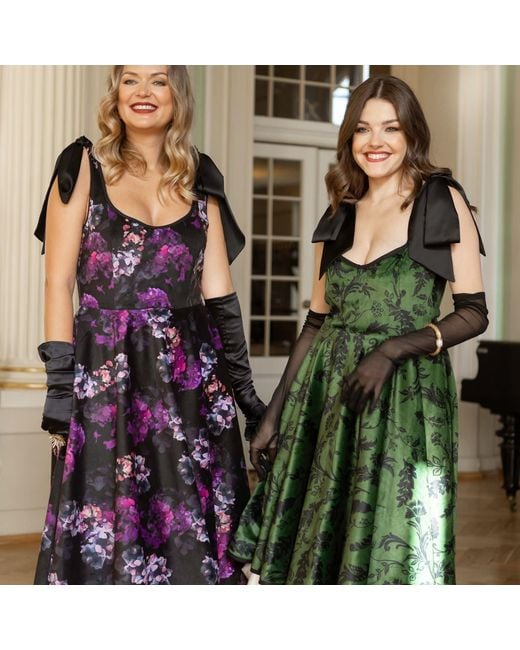 RainSisters Green Velvet Dress With Tie Straps: Forest Kiss
