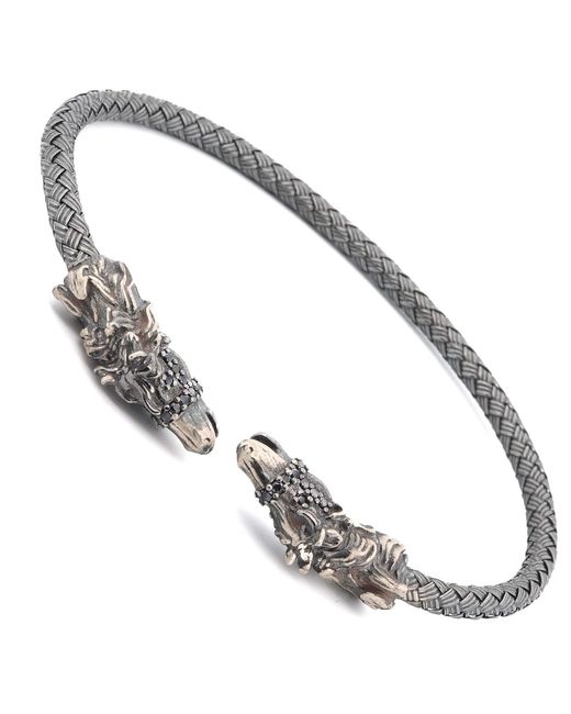 Ebru Jewelry Metallic Fierce Twin Dragon Sterling Adjustable Bracelet for men