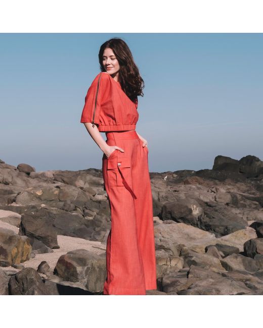 Mirimalist Red Flame Wide Leg Pants