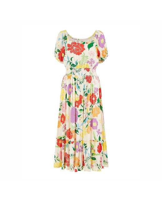 Yumi' White Big Floral Midi Dress