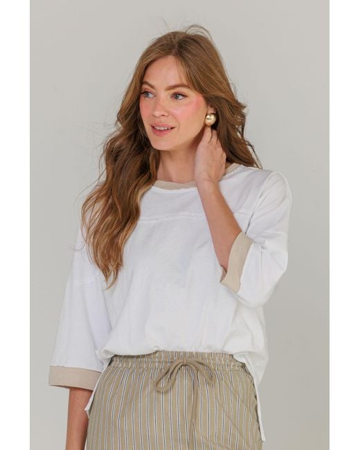 Lou&Up (Formerly Loup Clothing) White Color Block Tee Taupe