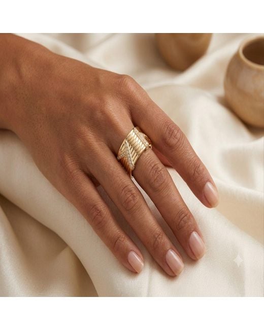 Artisan Metallic 14K Diamond Wide Ribbed Band Ring