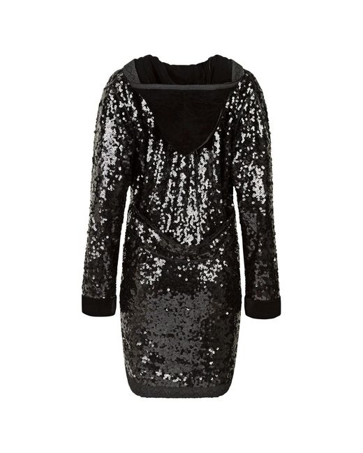Boutique Kaotique Black Long Sequin Vest With Velvet Hood