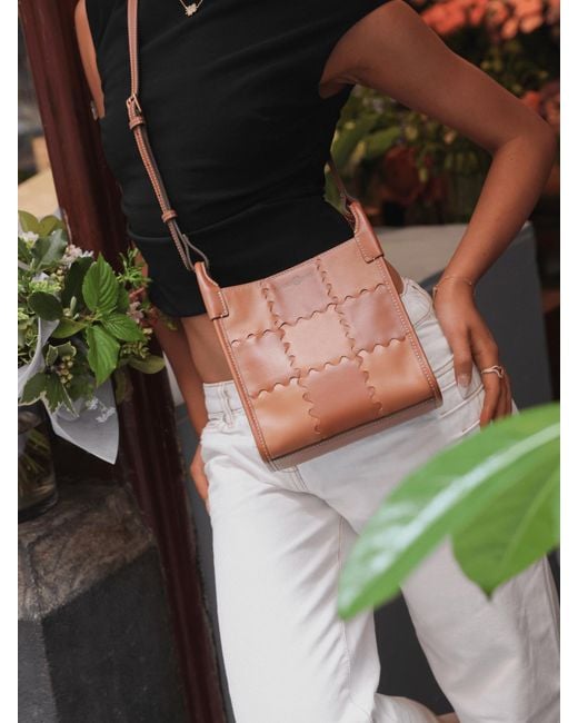 Orange Cube White Small Square Stitch Tote Bag