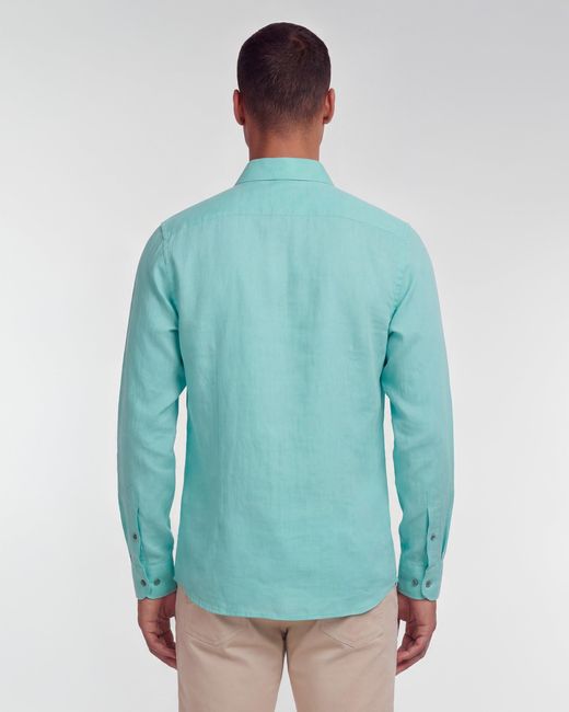 Lords of Harlech Blue Lionel Linen Button Down Shirt for men