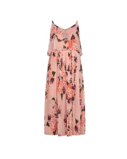 Urban Touch Pink Floral Pleated Cami Midi Dress