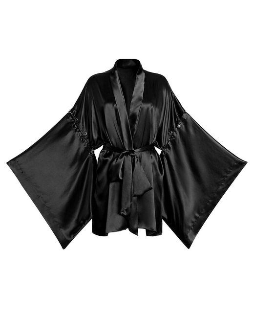 Lunatic Femme Black Stroke Of Midnight Silk Kimono Robe