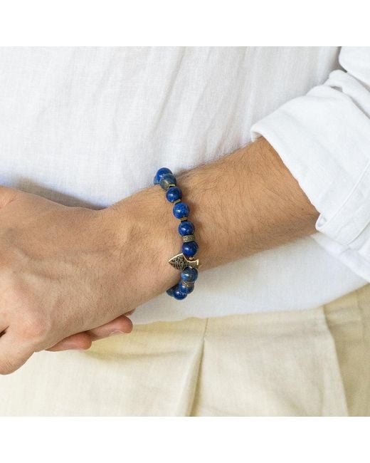 Ebru Jewelry Blue Tiger's Eye Stone Arrow Charm Beaded Bracelet for men
