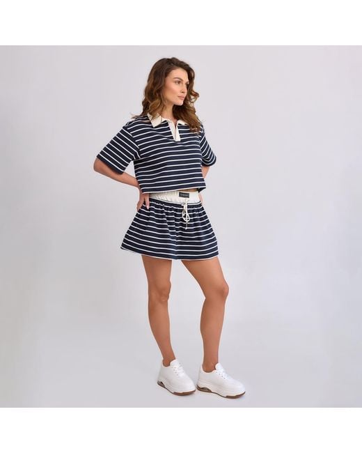 Mandragora Blue Striped Cotton Skirt With Contrasting Fabrics – Goia