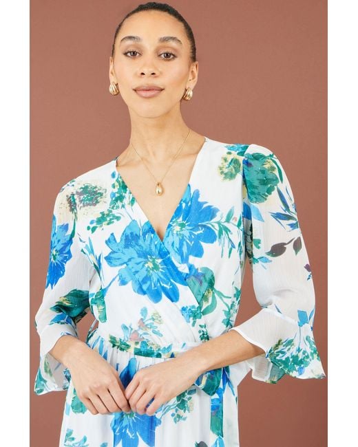 Yumi' Blue Floral Maxi Wrap Dress