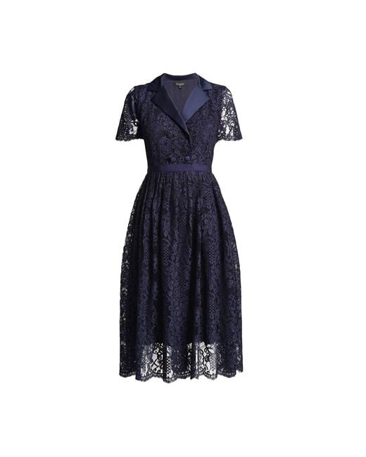 Rumour London Blue Bella Double-Breasted Lace Midi Dress