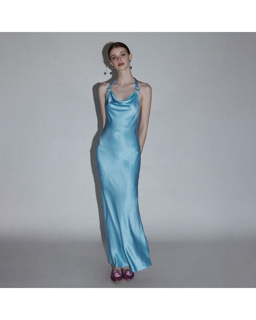 Belsize25 Blue Mayfair Series – Crystal Buckle Halterneck Dress