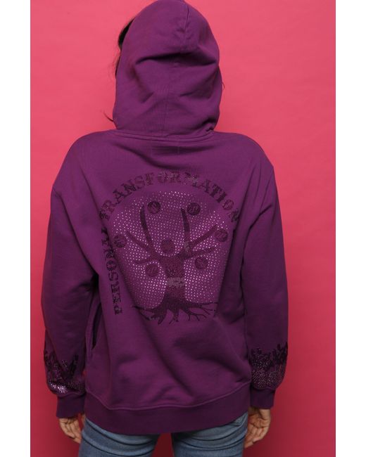 Miracles Manifester Purple Positive Affirmation Hoodie With Rhinestone Design