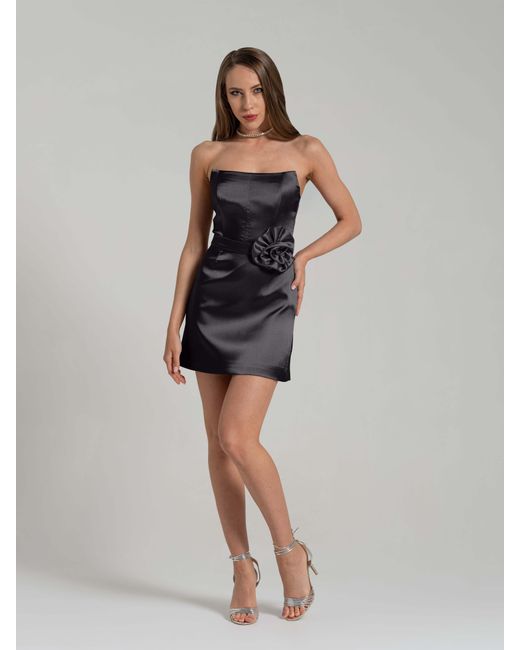 Tia Dorraine Black Dazzling Touch Satin Mini Dress,
