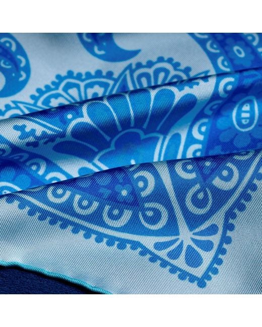 Otway & Orford Blue 'Kaleidoscope' Paisley Silk Pocket Square for men