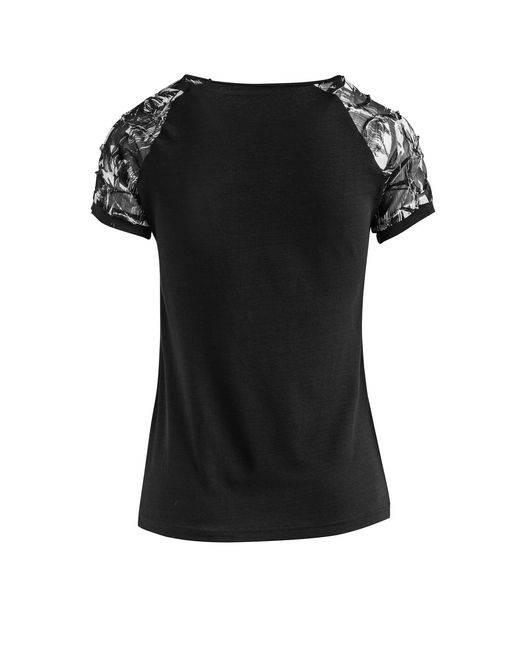 Conquista Black Top With Net Jacquard Sleeves