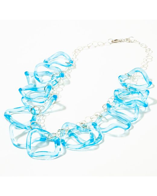 Smart Glass Jewelry Blue Recycled Gin Bottle Large Ruffle Statement Necklace Sterling