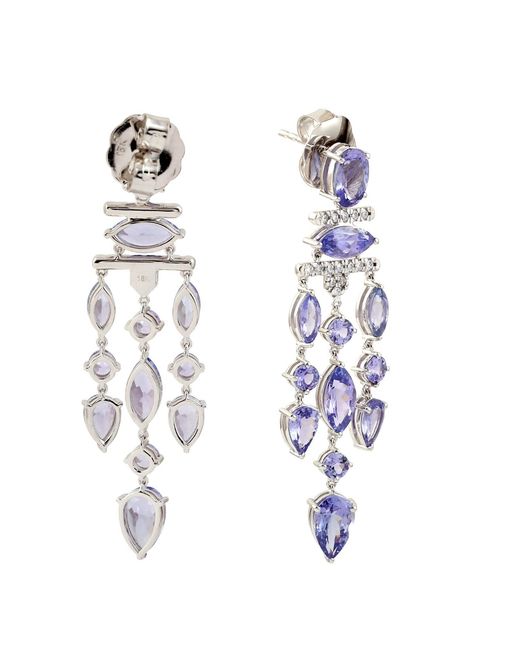 Artisan Blue White Gold Chandelier Earrings Diamond Tanzanite Gemstone Jewelry