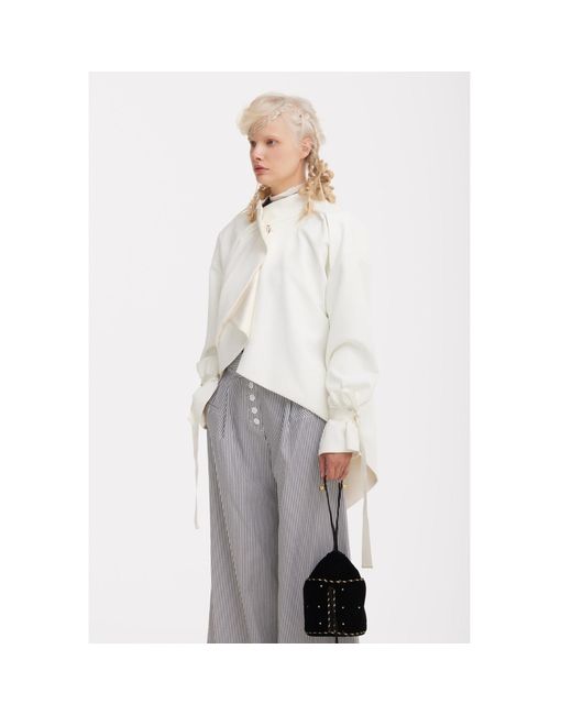Julia Allert White High Neck Draped Cotton Blouse