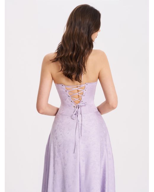 Miss Circle New York Purple Raegan Taro Jacquard Rouched Maxi Dress