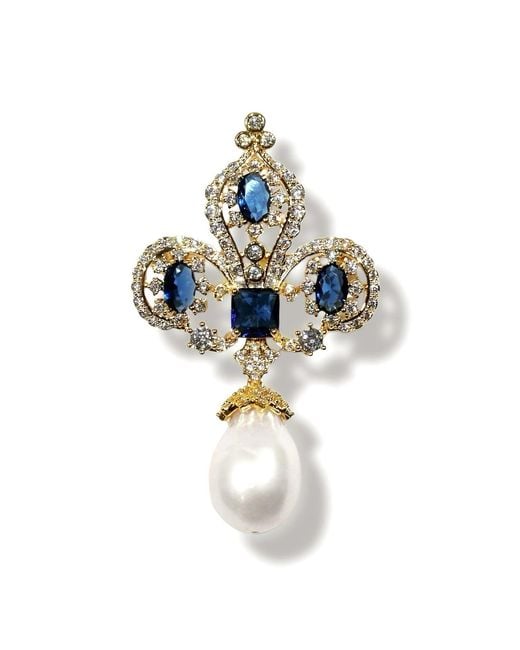 Ninemoo Metallic Royal Iris Natural Pearl Brooch & Pendant