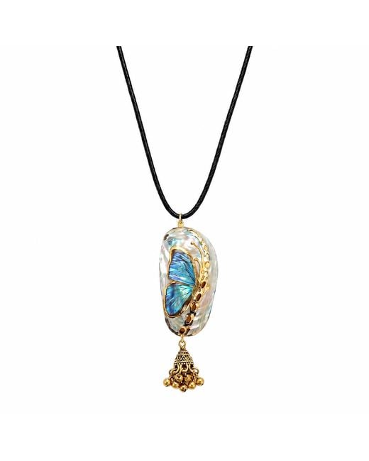 Ormiro Metallic Hand-Painted Butterfly Shell Necklace