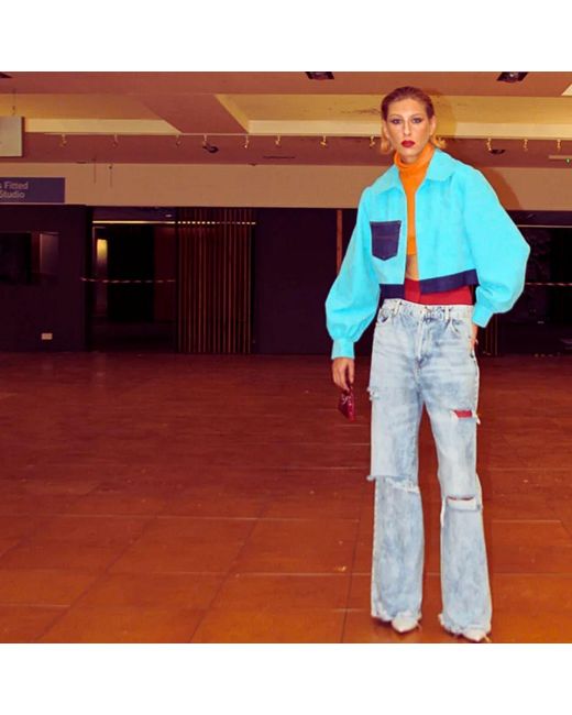 Couture to Your Door Blue Corduroy Upcycled Denim Jacket