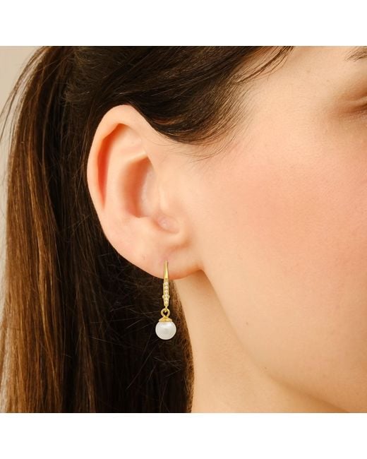 Kylie Harper Metallic Genuine Pearl & Diamond Cz Dangling Leverback Earrings